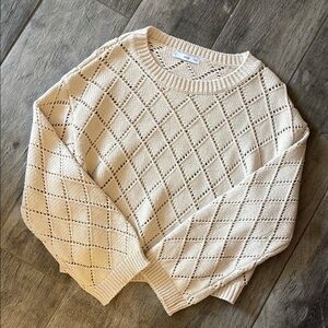 Mango Cream Crew Neck Diamond Knit Sweater